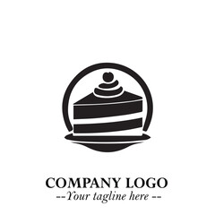 Delicious Cake Icon Symbol in Black on White Background with Sweet Minimalist Modern Design