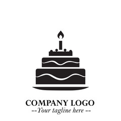 Delicious Cake Icon Symbol in Black on White Background with Sweet Minimalist Modern Design