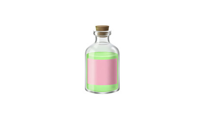 small glass bottle with glowing green liquid and pink blank label isolated on transparency png file generative ai illustration