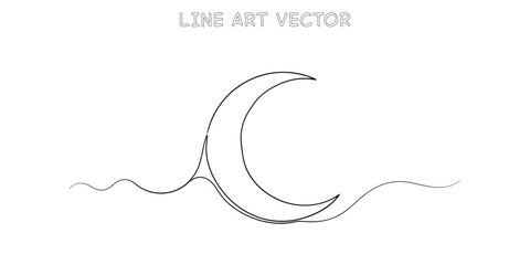 Simple crescent moon line art illustration