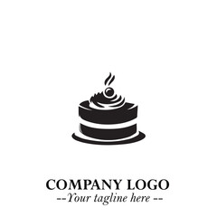 Delicious Cake Icon Symbol in Black on White Background with Sweet Minimalist Modern Design