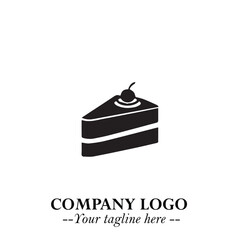 Delicious Cake Icon Symbol in Black on White Background with Sweet Minimalist Modern Design
