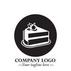 Delicious Cake Icon Symbol in Black on White Background with Sweet Minimalist Modern Design