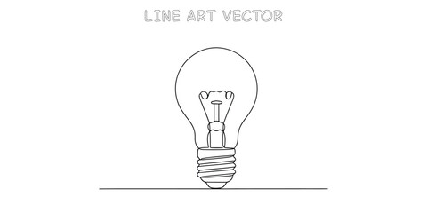 Simple line art sketch of a classic light bulb glowing with ideas © Vector Stations