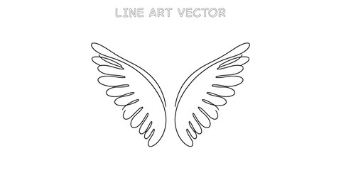 Elegant angel wings outline line art drawing artistic sketch