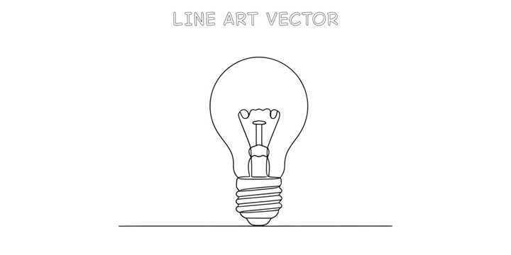 Naklejki Simple line art sketch of a classic light bulb glowing with ideas