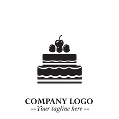 Delicious Cake Icon Symbol in Black on White Background with Sweet Minimalist Modern Design