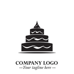 Delicious Cake Icon Symbol in Black on White Background with Sweet Minimalist Modern Design