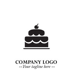 Delicious Cake Icon Symbol in Black on White Background with Sweet Minimalist Modern Design
