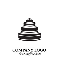 Delicious Cake Icon Symbol in Black on White Background with Sweet Minimalist Modern Design