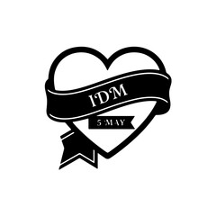 Stylized black and white heart icon wrapped with a ribbon, subtly featuring '5 May' or 'IDM' text. Symbolizes appreciation, recognition, and the loving care provided by midwives