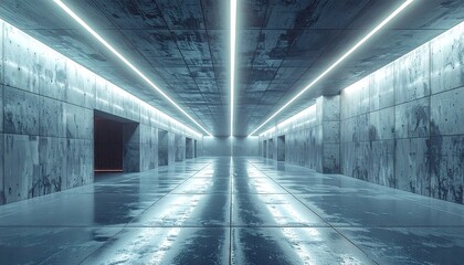 Futuristic Neon Lit Concrete Corridor