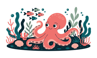 Underwater Marine Animal Icon Pack in Clean Design Vector Illustration, ocean textile elements, easily editable..