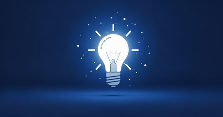 A stylized light bulb radiates with creative energy and illuminates against a dark blue backdrop