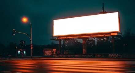 A glowing billboard stands tall amidst the urban darkness, awaiting its message under the night sky.