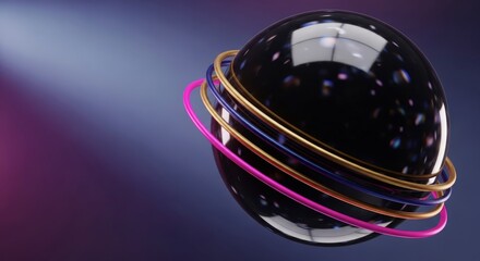 Abstract Cosmic Orb with Glowing Rings in Deep Space