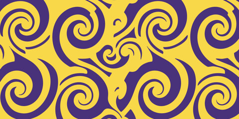 Abstract Swirl Pattern in Purple and Yellow Seamless Decorative Design for Backgrounds and Textiles