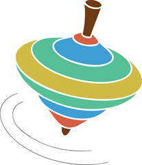 Colorful spinning top toy in motion with shadow