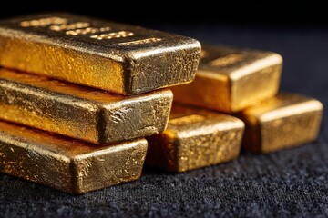 gold bars, treasury wealth, bullion, luxury goods, trade, stacked gold bars solid background.