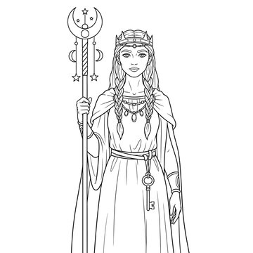 Frigg Wise Queen Coloring Page for Kids Norse Goddess of Motherhood and Wisdom