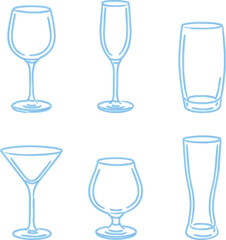 Assorted drink glasses outline set for bar service