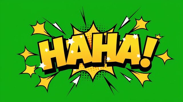 Comic book style haha text on green screen background