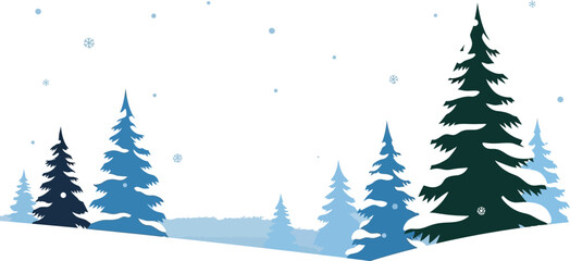 Snowy winter landscape with evergreen trees and falling snowflakes creating a serene and festive holiday scene perfect for seasonal greetings © Sana