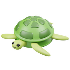 Cute 3D Rendered Green Turtle with a Smiling Face and Open Limbs on a Transparent Background