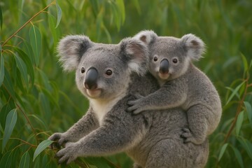 Naklejka premium Two Cute Koalas Hugging on Tree – Australian Wildlife Love