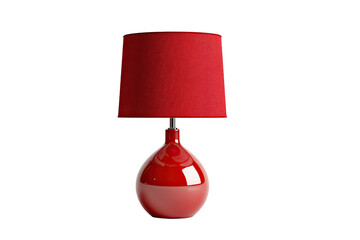 Red lamp with red shade on a glossy base. Isolated on black backdrop, studio shot