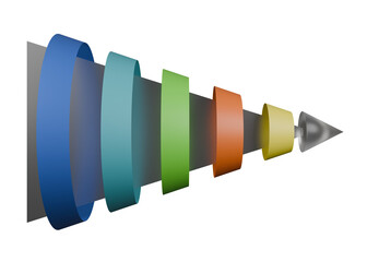 infographic circle arrow process diagram, sales funnel template Timeline 5 step business growth and workflow concept. marketing data, presentation 3D render