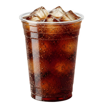 Refreshing Cola Drink with Ice in a Clear Plastic Cup.