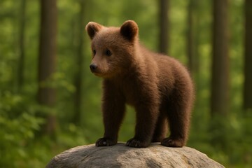 Obraz premium Baby Bear Standing on Rock in Forest