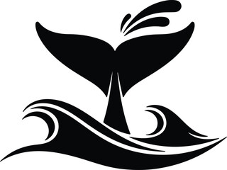 Naklejka premium Vector whale tail rising above ocean waves silhouette illustration