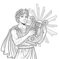 Greek Mythology God Apollo Radiant Lyre Coloring Page for Kids Creative Learning