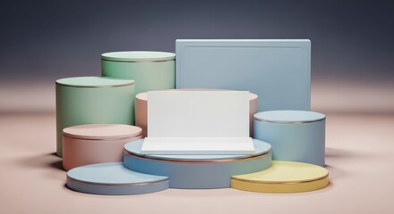 Creative Display Stage with Pastel Cylinders and Rectangular Stands