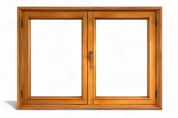 Wooden window frame with two glass panes isolated on transparent background