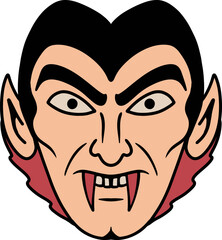 Flat Vector Icon of Dracula Character — Halloween Vampire Illustration