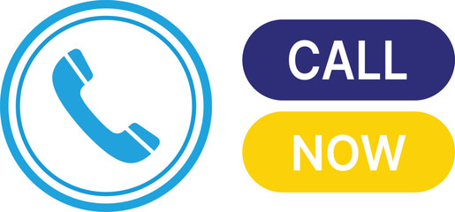 Blue telephone icon and blue yellow call now buttons communication