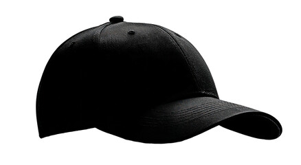 Studio shot of a dark, classic baseball hat, the curved brim and crown highlighted