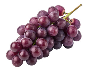 Fototapeta premium A fresh ripe bunch of deep red grapes with water droplets isolated on a black background