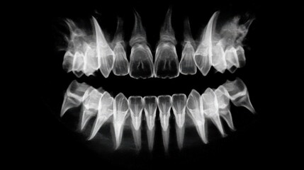 Panoramic dental X-ray image of human teeth and jawbone for anatomy and medical study