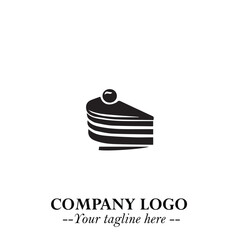 Delicious Cake Icon Symbol in Black on White Background with Sweet Minimalist Modern Design