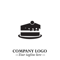 Delicious Cake Icon Symbol in Black on White Background with Sweet Minimalist Modern Design