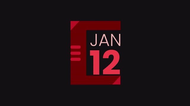 12th December calendar icon animation. Alpha matte with transparent background 4K resolution.