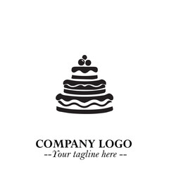 Delicious Cake Icon Symbol in Black on White Background with Sweet Minimalist Modern Design