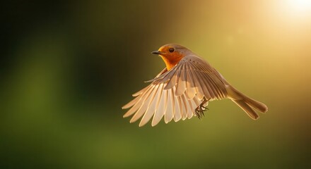 Fototapeta premium Robin in flight with wings spread