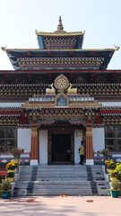 India, Bihar, Gaya, The Royal Bhutanese Monastery, Bodhgaya. Bhutanese Architure.