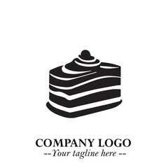 Delicious Cake Icon Symbol in Black on White Background with Sweet Minimalist Modern Design
