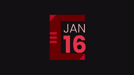 16th December calendar icon animation. Alpha matte with transparent background 4K resolution.